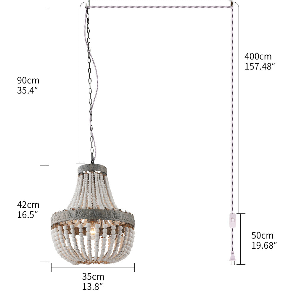 Newrays Bohemian Boho Beachy Wood Bead Pendant Light Fixtures,Plug in