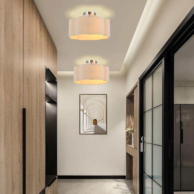 3-Lights Linen Fabric Shade Semi Flush Mount Ceiling Light Fixture