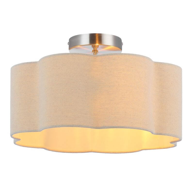 3-Lights Linen Fabric Shade Semi Flush Mount Ceiling Light Fixture showcasing elegant linen design and warm lighting.