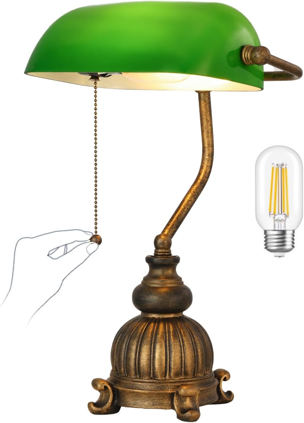 Newrays retro green glass desk lamp with LED bulb, vintage design, suitable for home or office use.