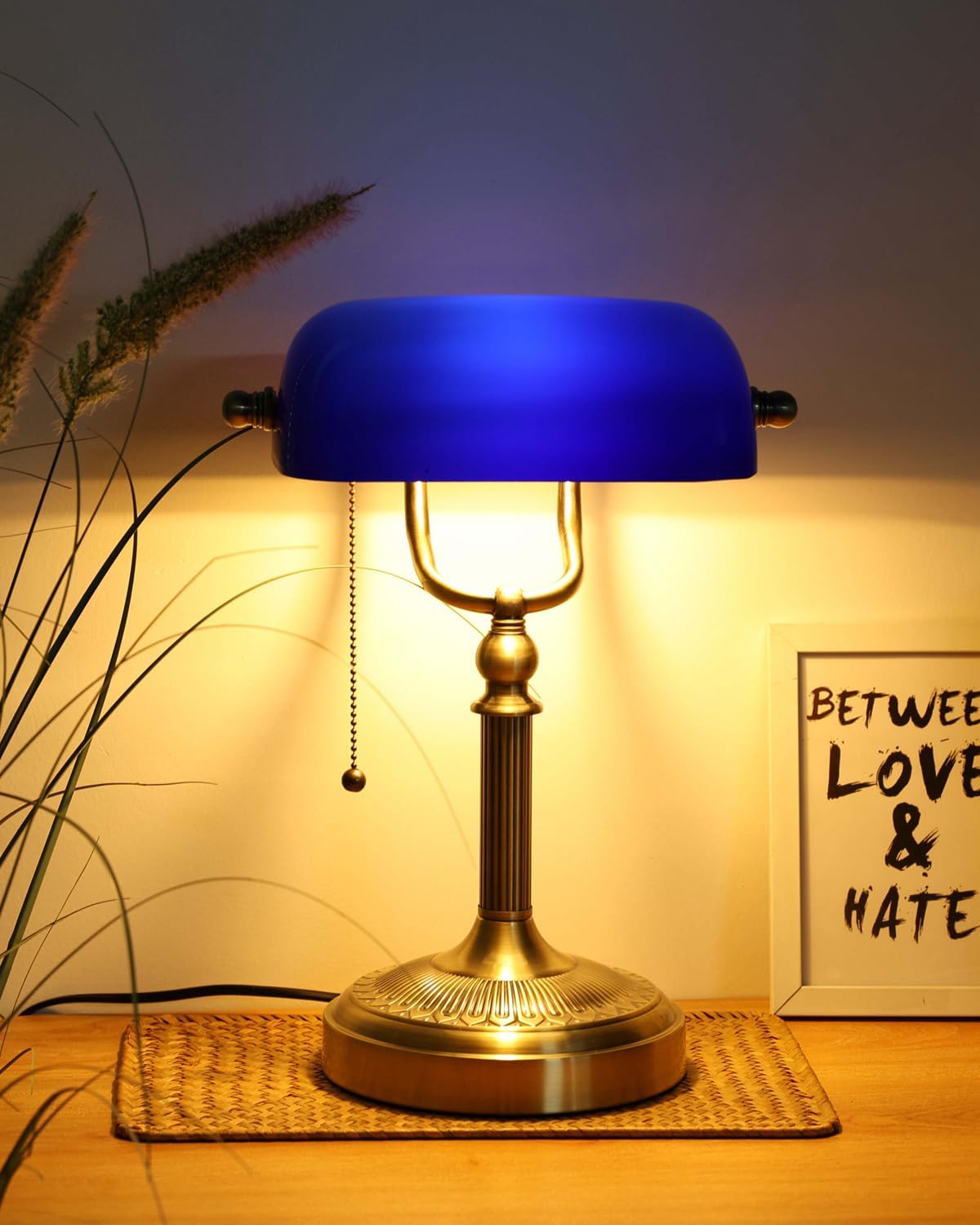 Newrays Blue Glass Bankers Desk Lamp
