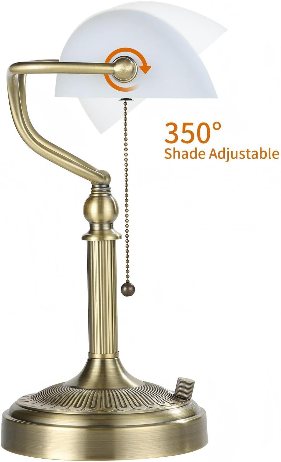 Newrays White Matted Glass Bankers Desk Lamp, Stepless Dimmable Table Lamp Plug in,6W LED Bulb Included