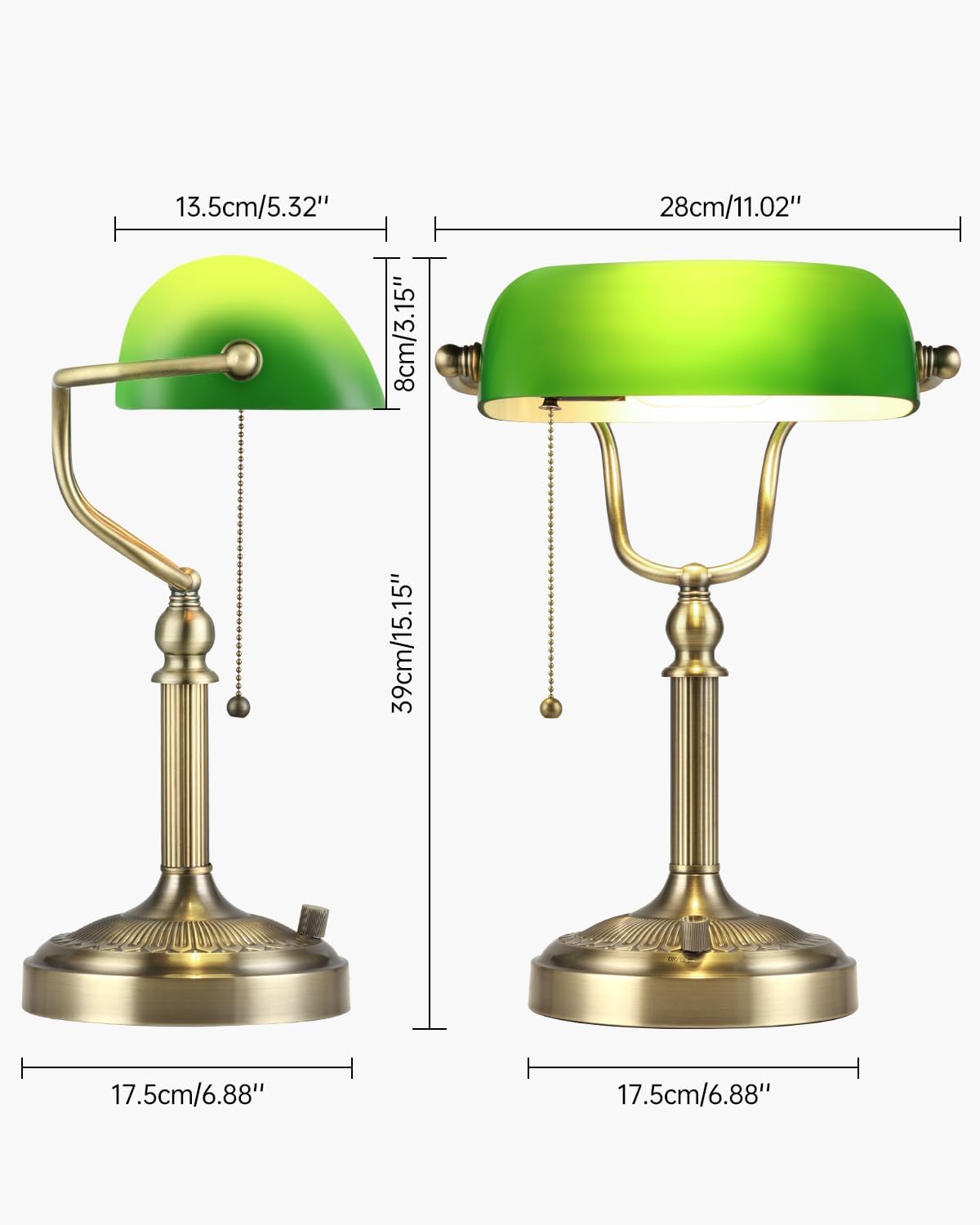 Newrays Green Glass Bankers Desk Lamp, Stepless Dimmable Table Lamp,LED Bulb Included