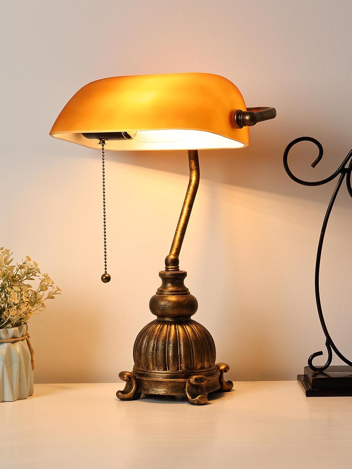 Newrays retro amber glass desk lamp with LED bulb, classic design for elegant home decor.