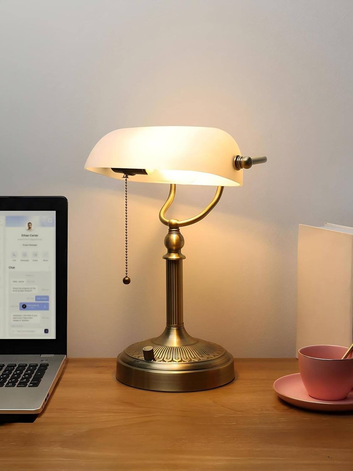 Newrays White Matted Glass Bankers Desk Lamp, Stepless Dimmable