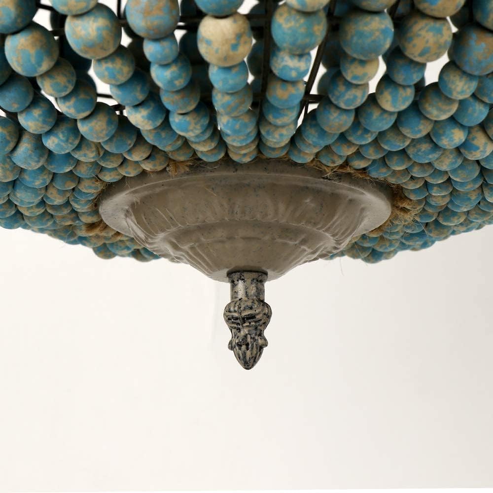 Blue Wood Bead Globe Pendant Light