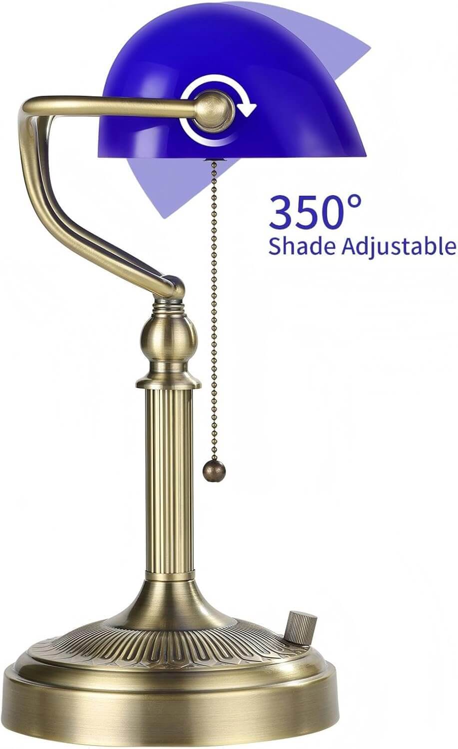 Newrays Blue Glass Desk Lamp, Stepless Dimmable Bankers Desk Lamp