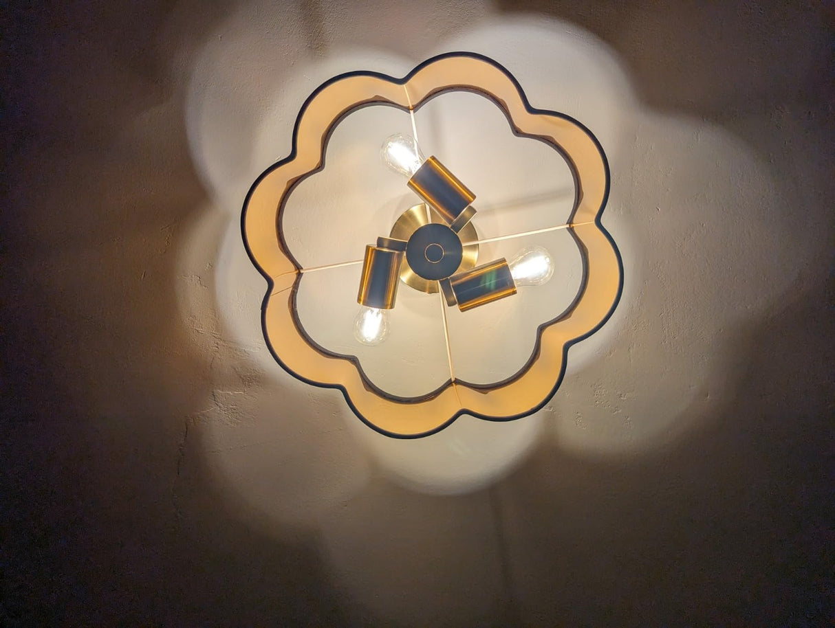 3-Lights Black Fabric Shade Semi Flush Mount Ceiling Light Fixture