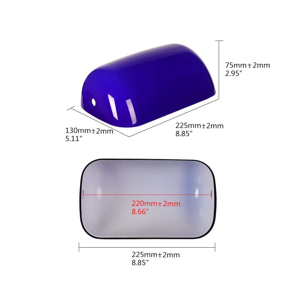 Blue Glass Bankers Lamp Shade Replacement Cover,L8.85" W5.11"/L22.5 W13cm with dimensions measurement diagram.