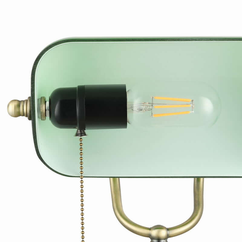 Green Glass Banker Lamp,USB Fast Charging Port with stylish design and elegant features.