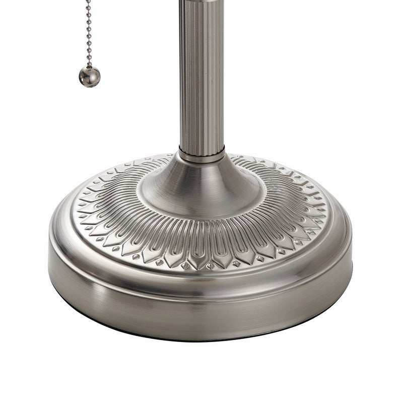Matted White Glass Banker Lamp ,Sand Nickel Base detailed view of the elegant sand nickel base.