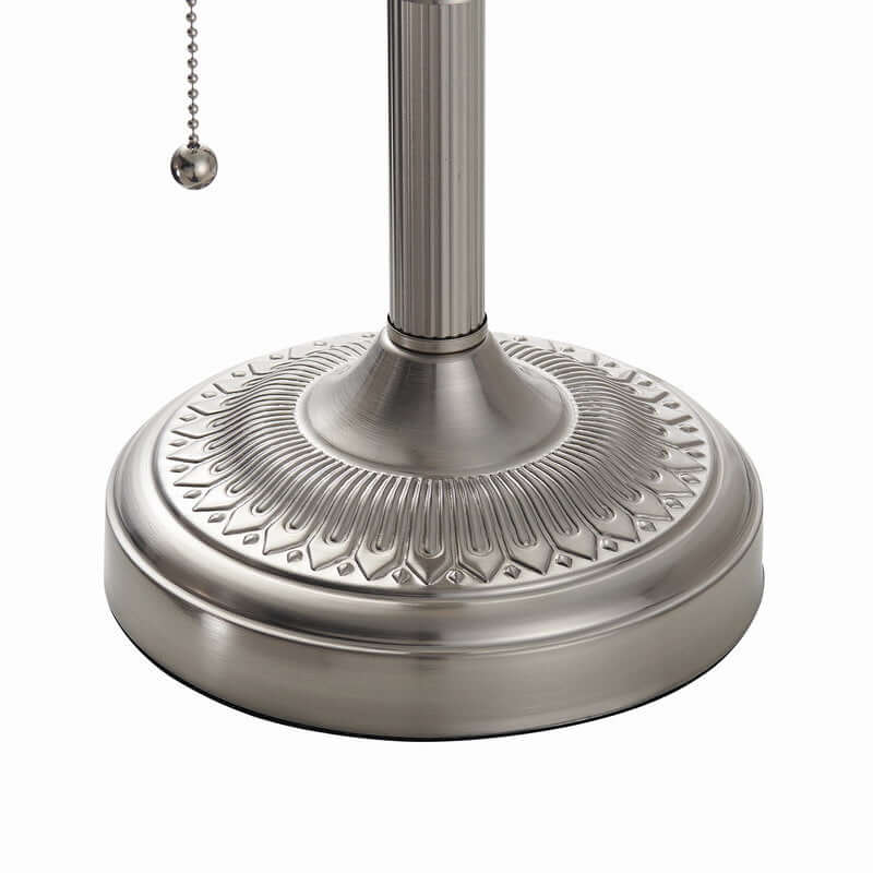 Matted White Glass Banker Lamp ,Sand Nickel Base detailed view of the elegant sand nickel base.
