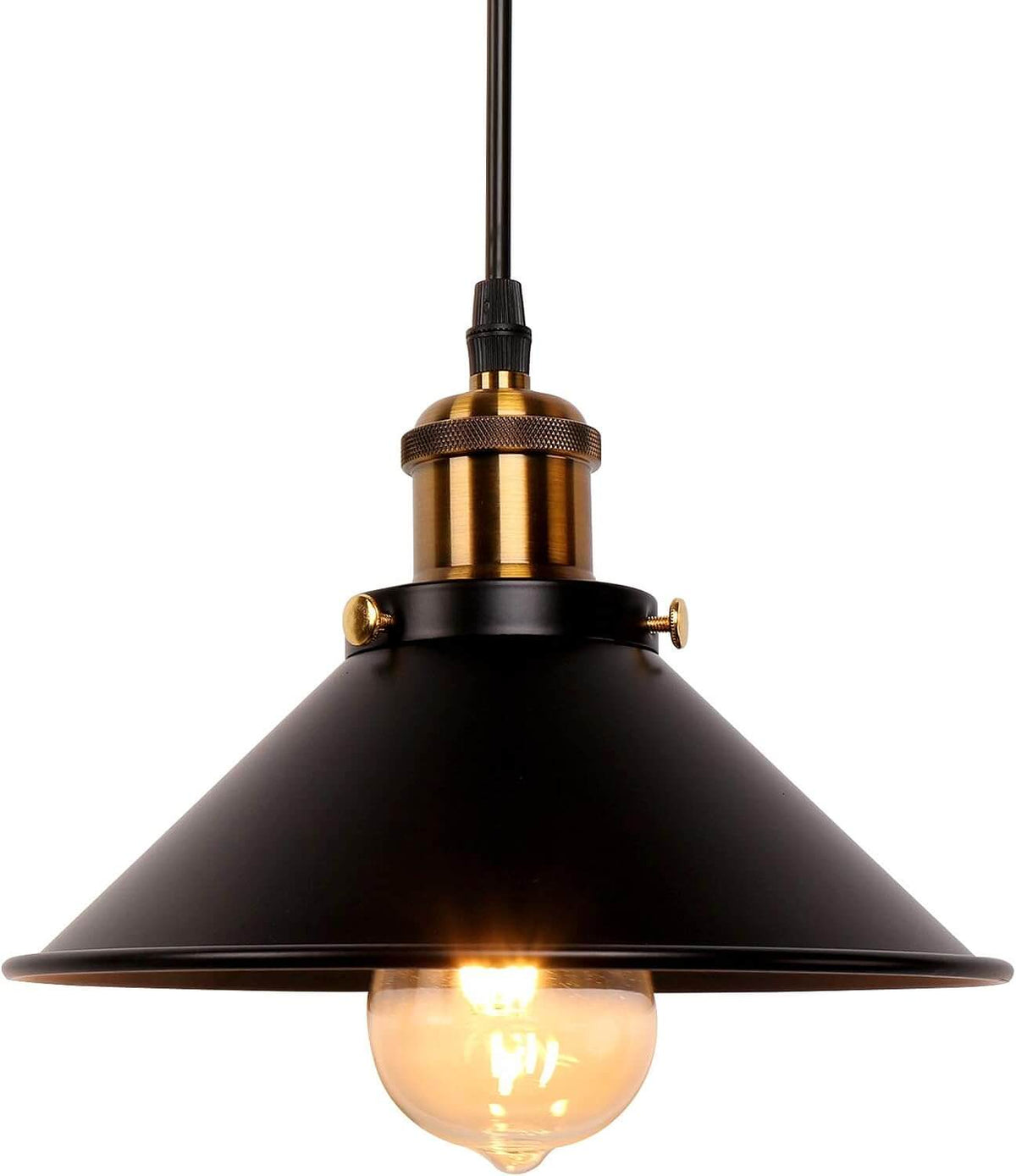 Newrays 3 Pack Industrial Black Pendant Light featuring a brass lamp holder and vintage design.