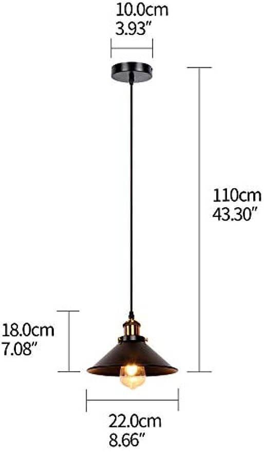 Newrays 3 Pack Industrial Black Pendant Light dimensions showing height, width, and design details.
