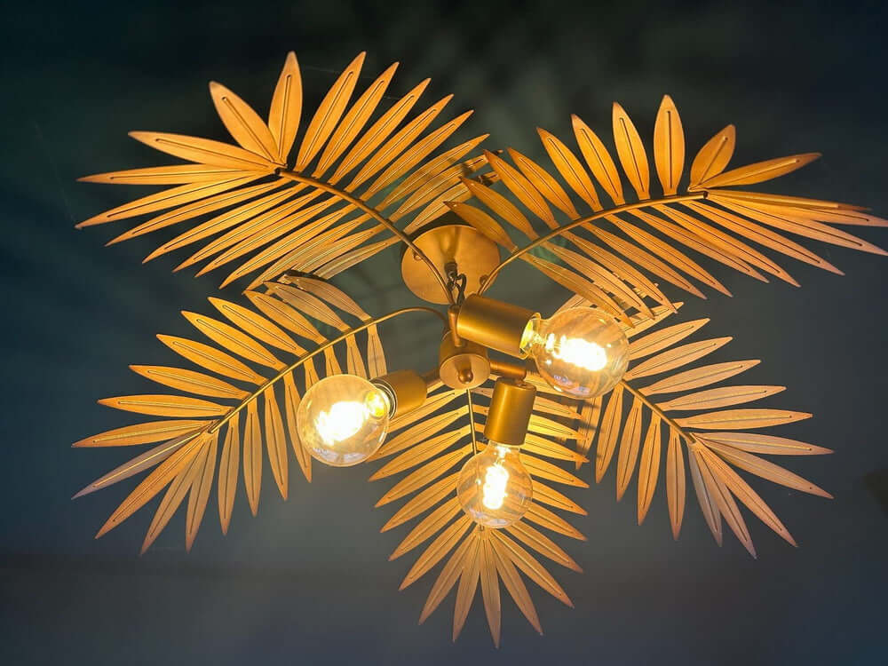 Tropical coconut ceiling light with bronze finish and leaf design, perfect for vintage-style decor.