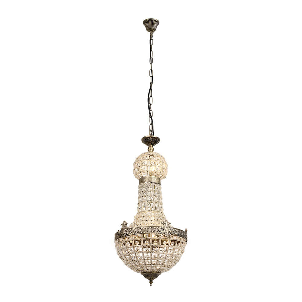 Vintage Royal Empire Crystal Chandelier hanging elegantly with intricate detailing and crystal accents.