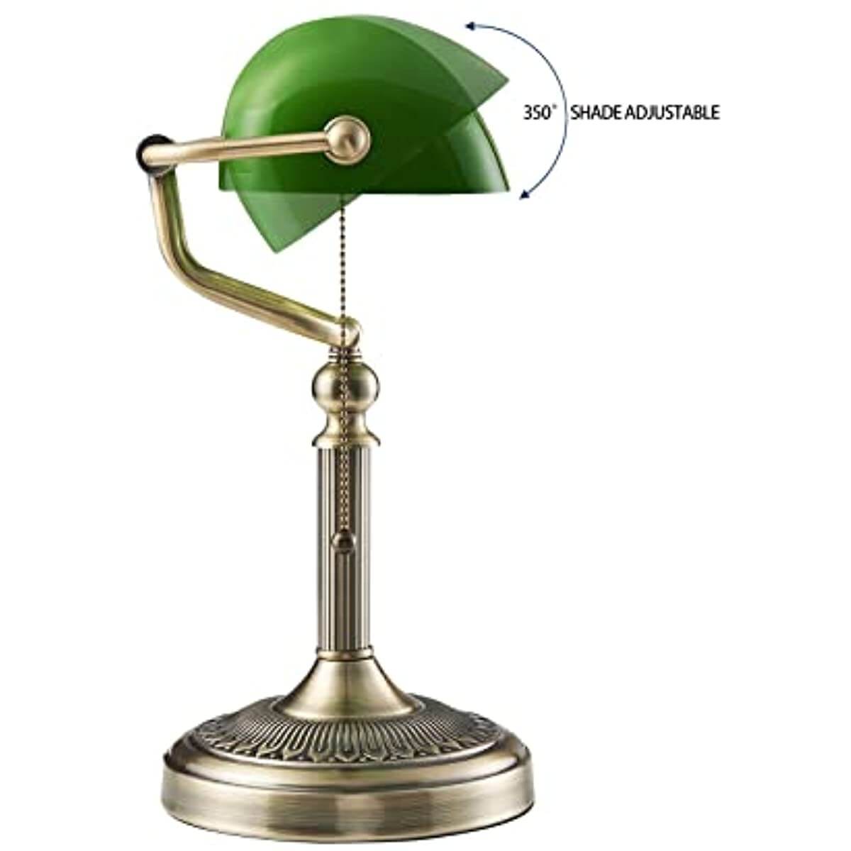 Newrays Green Glass Banker Lamp with adjustable shade and elegant design for desk lighting.