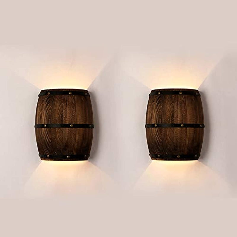 Wood Wine Barrel Wall Sconce,Hard Wired,2 Pack