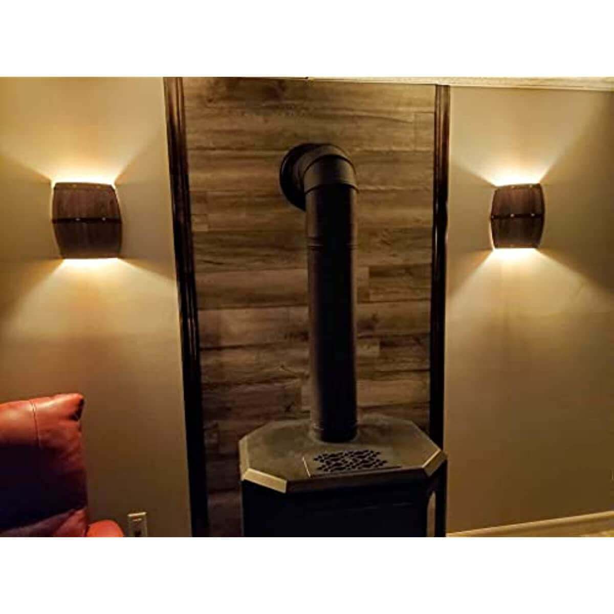 Wood Wine Barrel Wall Sconce,Hard Wired,2 Pack enhancing cozy interior lighting.