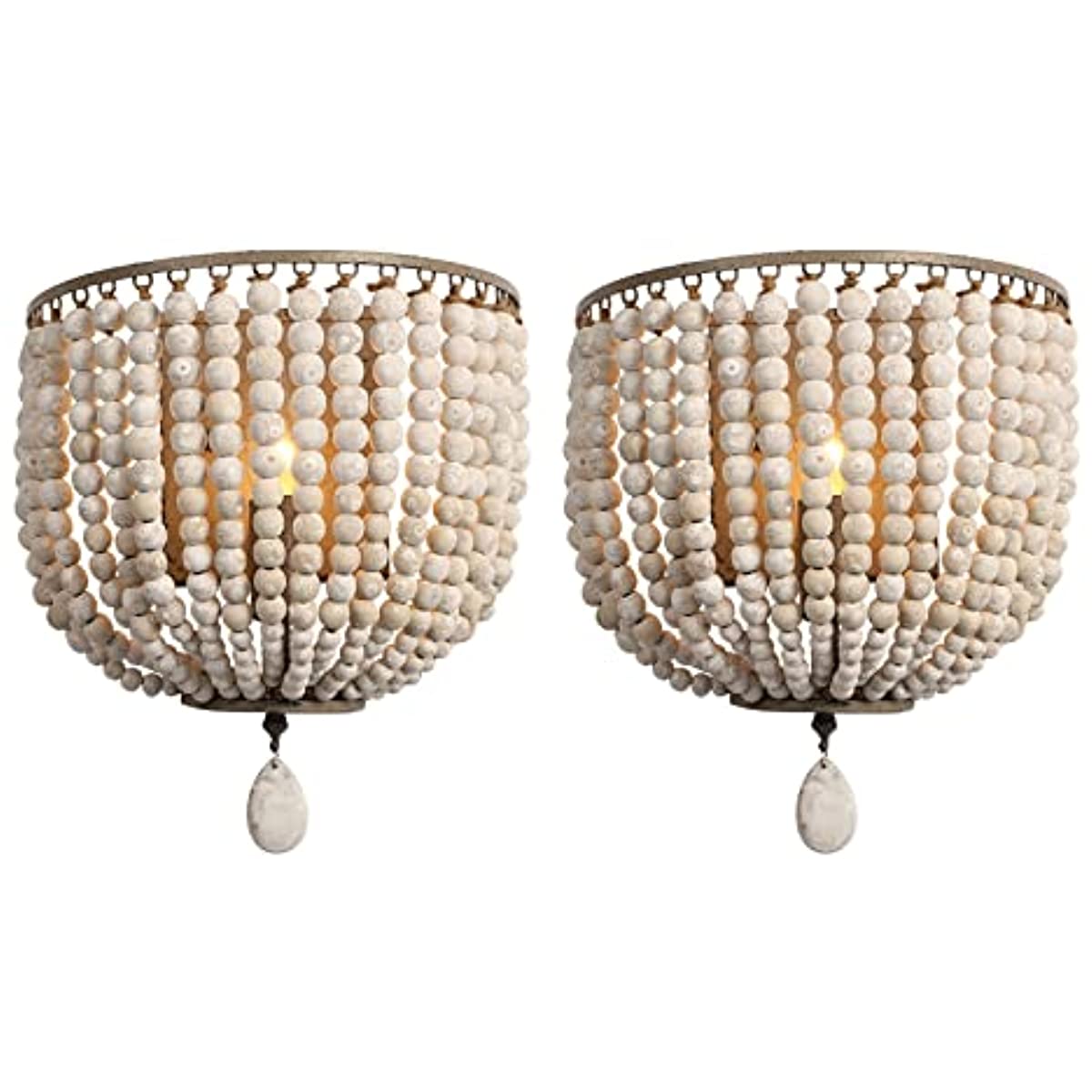 2 Pack Wood Bead Wall Lamp,Hard Wired,E12/E14 Socke