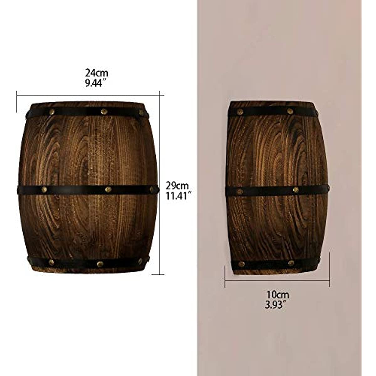 Wood Wine Barrel Wall Sconce,Hard Wired,2 Pack