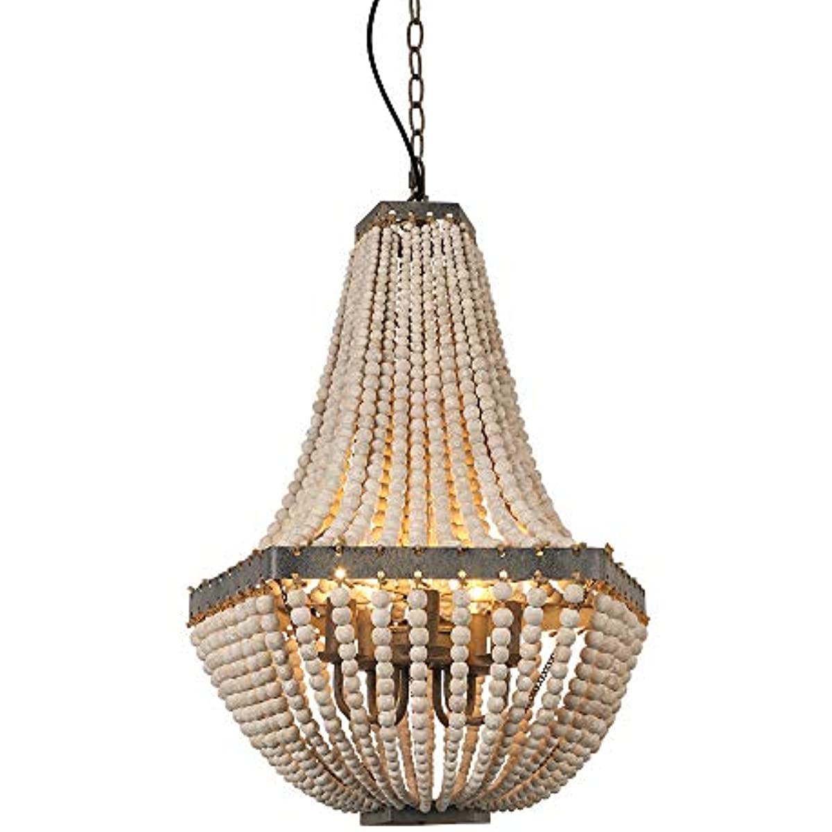 Wood Bead Chandelier Gray White Lamp 5 Light Fixtures