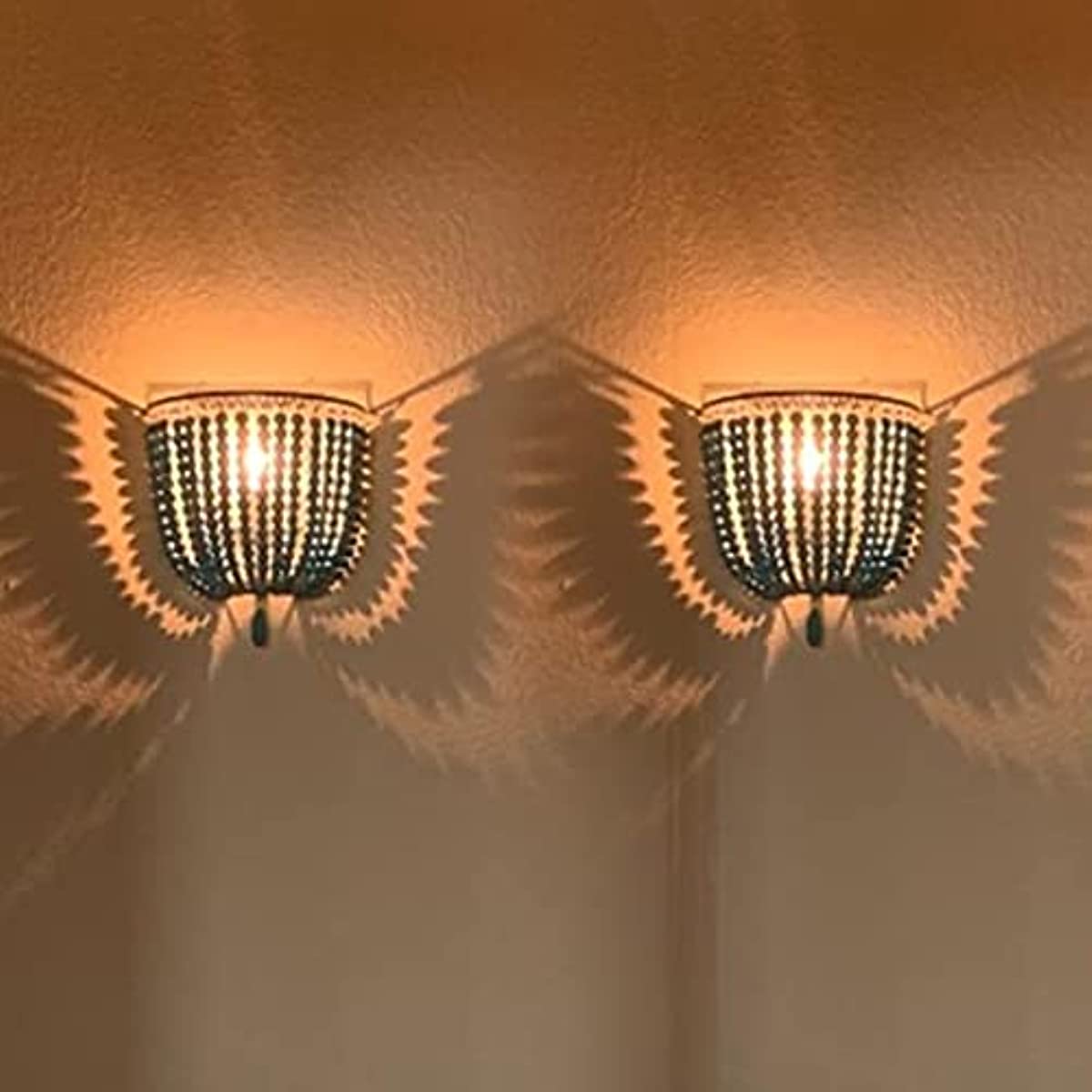 Newrays Wood Bead Wall Lamp with Hard Wired Grey Blue