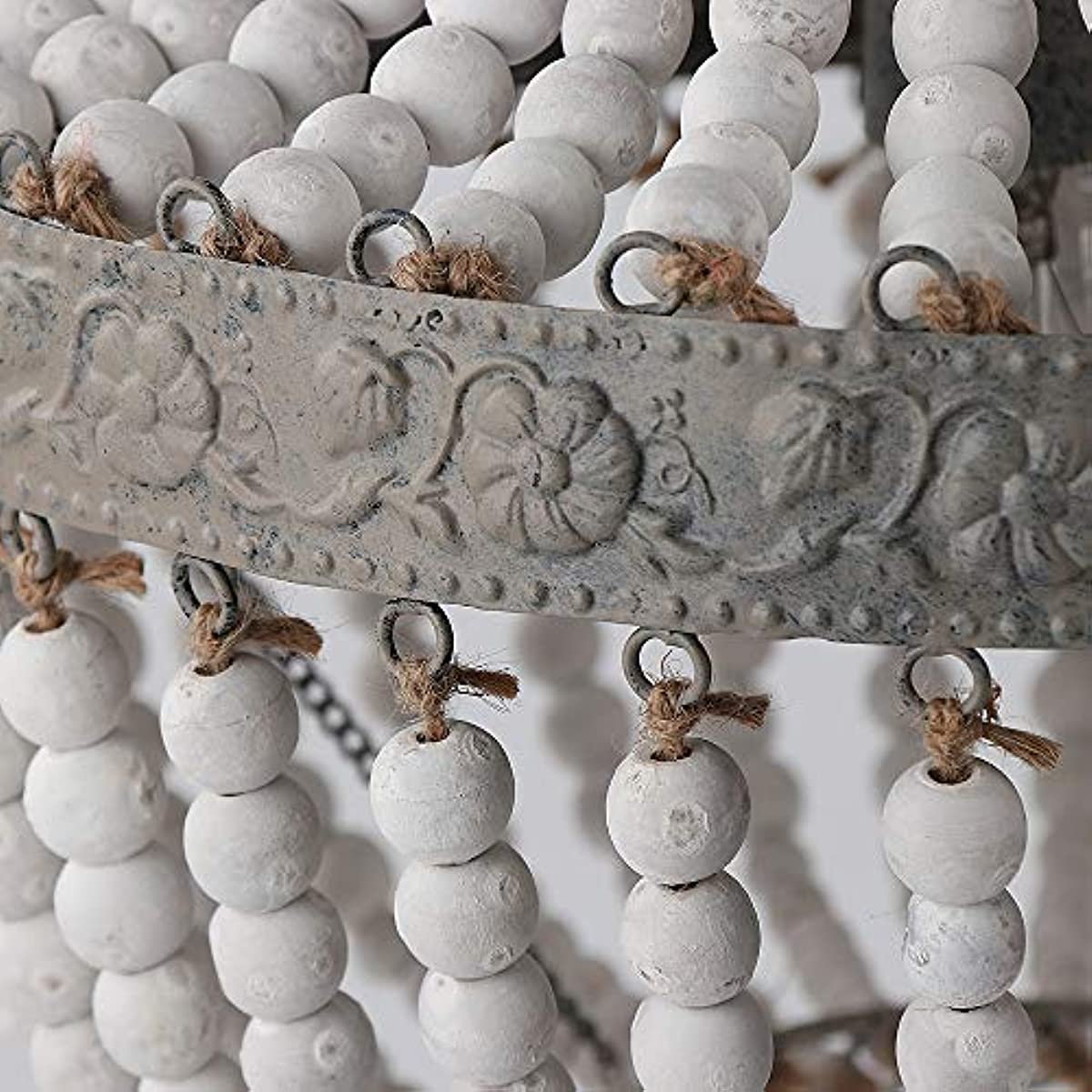 Newrays Bohemian Boho Beachy Wood Bead Pendant Light Fixtures,Plug in