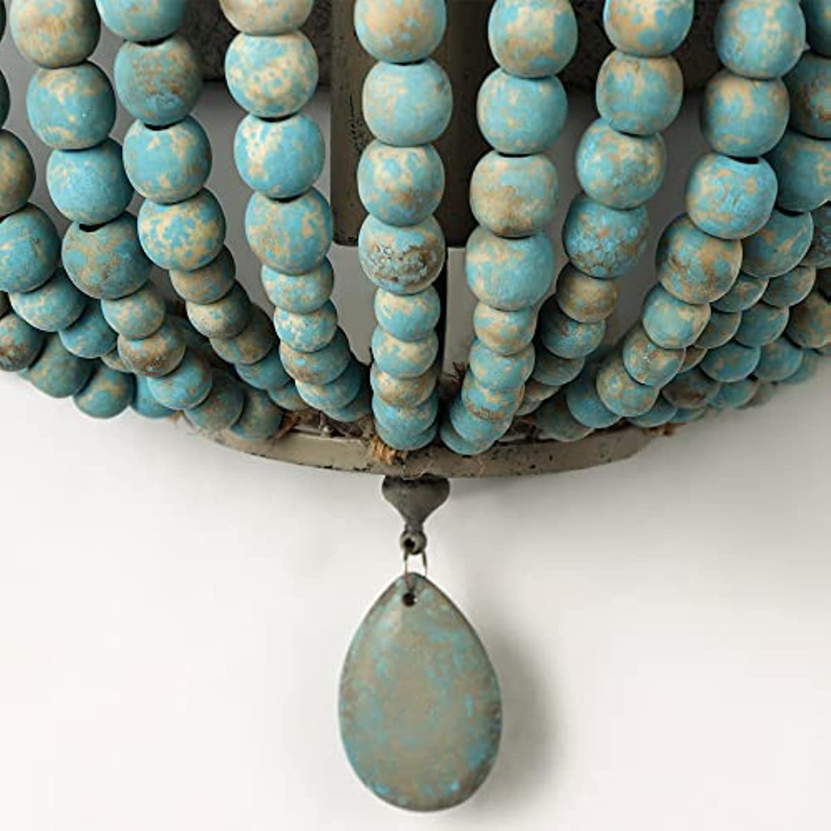 Newrays Wood Bead Wall Lamp with Hard Wired Grey Blue