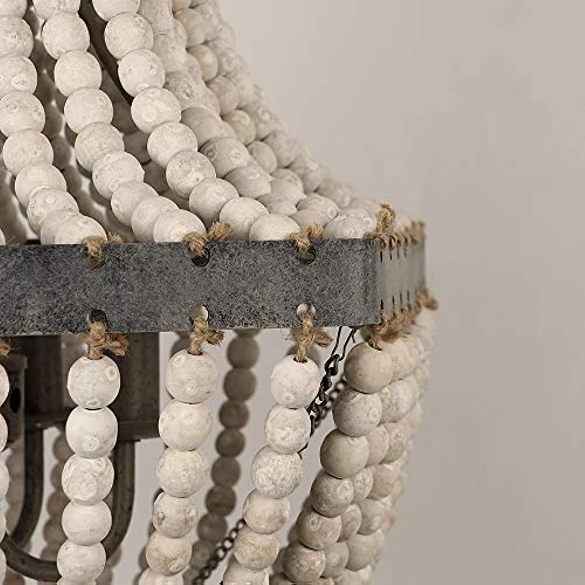 Wood Bead Chandelier Gray White Lamp 5 Light Fixtures