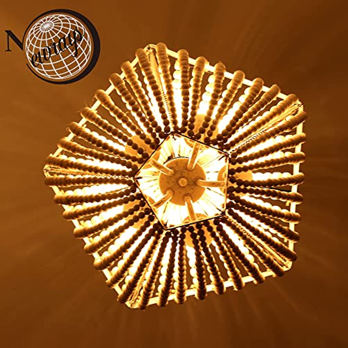 Wood Bead Chandelier Gray White Lamp 5 Light Fixtures