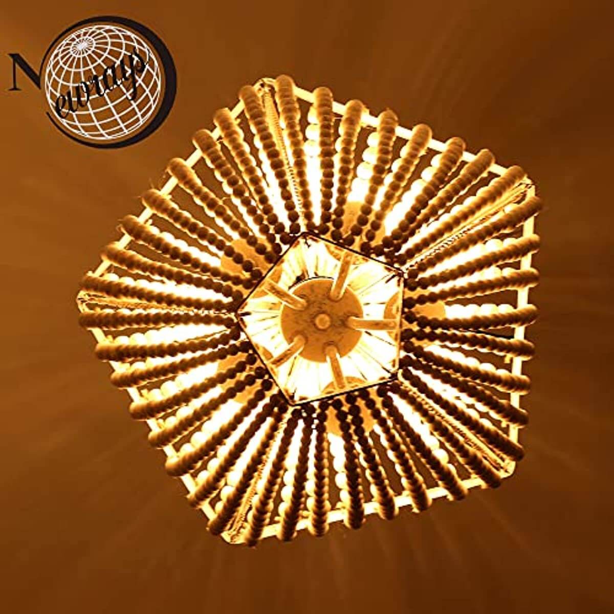 Wood Bead Chandelier Gray White Lamp 5 Light Fixtures elegant design showcasing soft lighting from above.