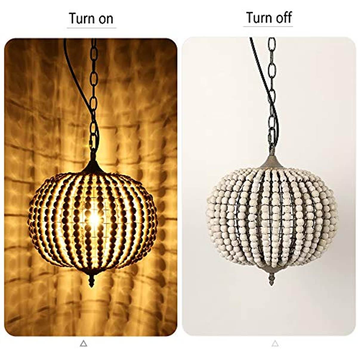 Globe Wood Bead Chandelier Pendant Gray White Finishing in on and off states