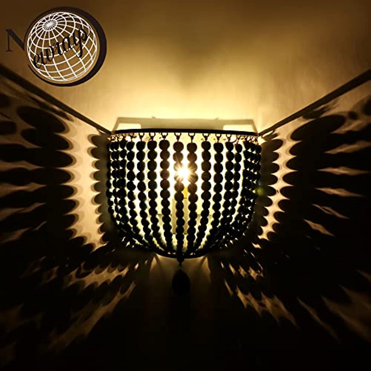 Newrays Wood Bead Wall Lamp with Hard Wired Grey Blue