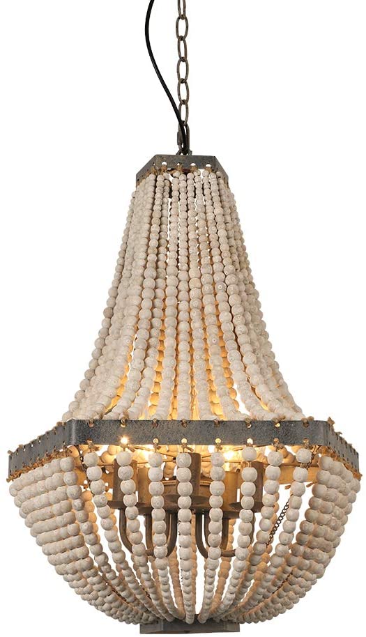 Wood Bead Chandelier Gray White Lamp 5 Light Fixtures