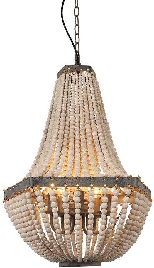 Wood Bead Chandelier Gray White Lamp 5 Light Fixtures with decorative bead design and soft lighting effect.