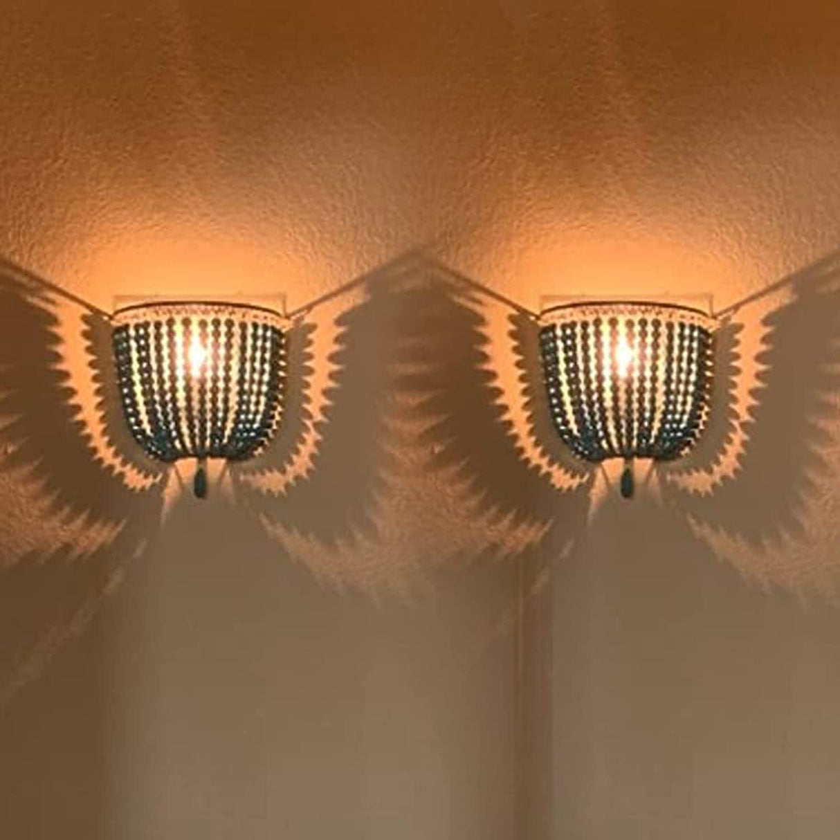 Newrays Wood Bead Wall Lamp with Hard Wired Grey Blue