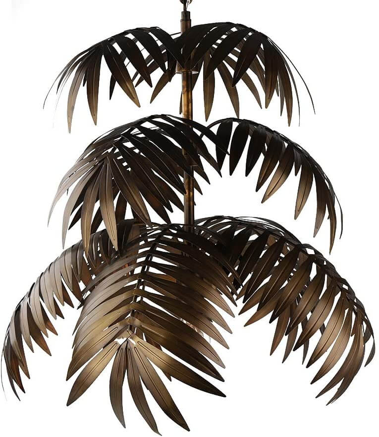 Adjustable Tropical Coconut Leaves Chandelier Unique Rustic Tree Lamps showcasing a beautiful design with leaf accents.