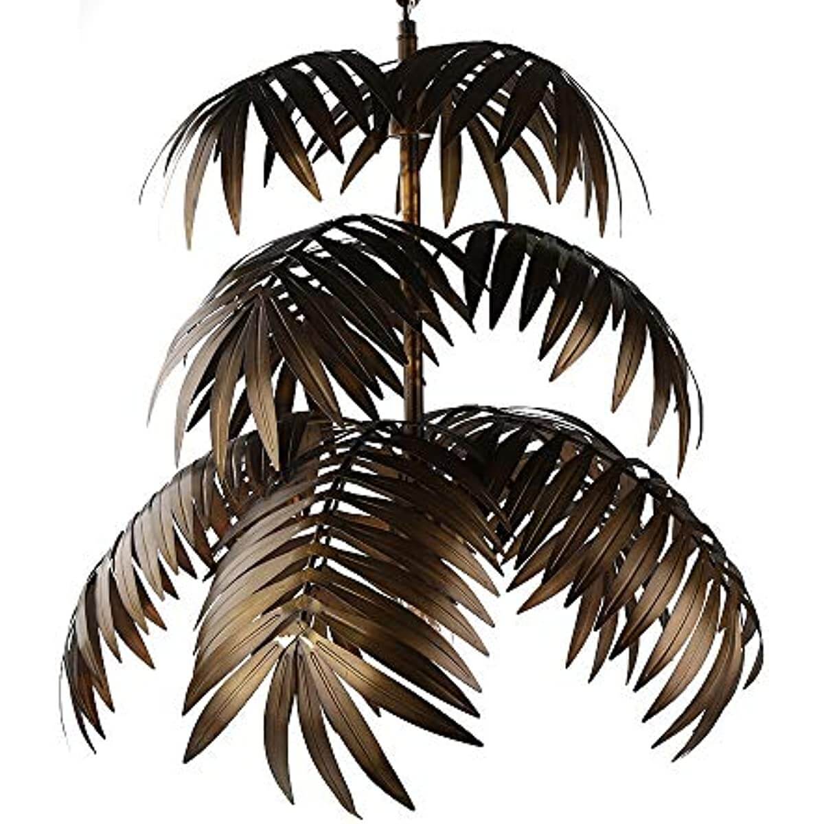 Adjustable Tropical Coconut Leaves Chandelier Unique Rustic Tree Lamps hanging lamp with elegant leaf design.