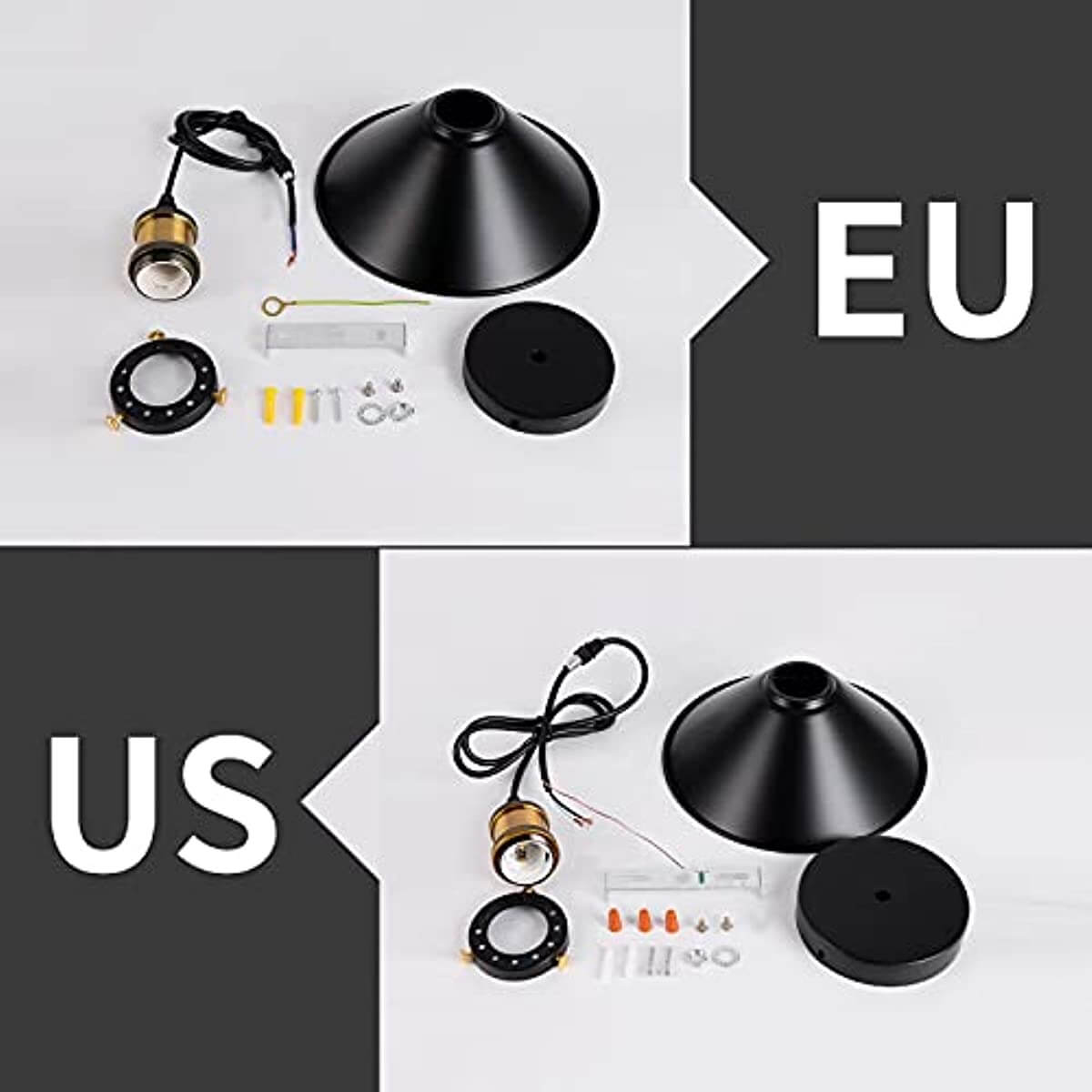 Black Iron Kitchen Restaurant Bar Pendant Light accessories for EU and US installation, featuring a stylish black design.