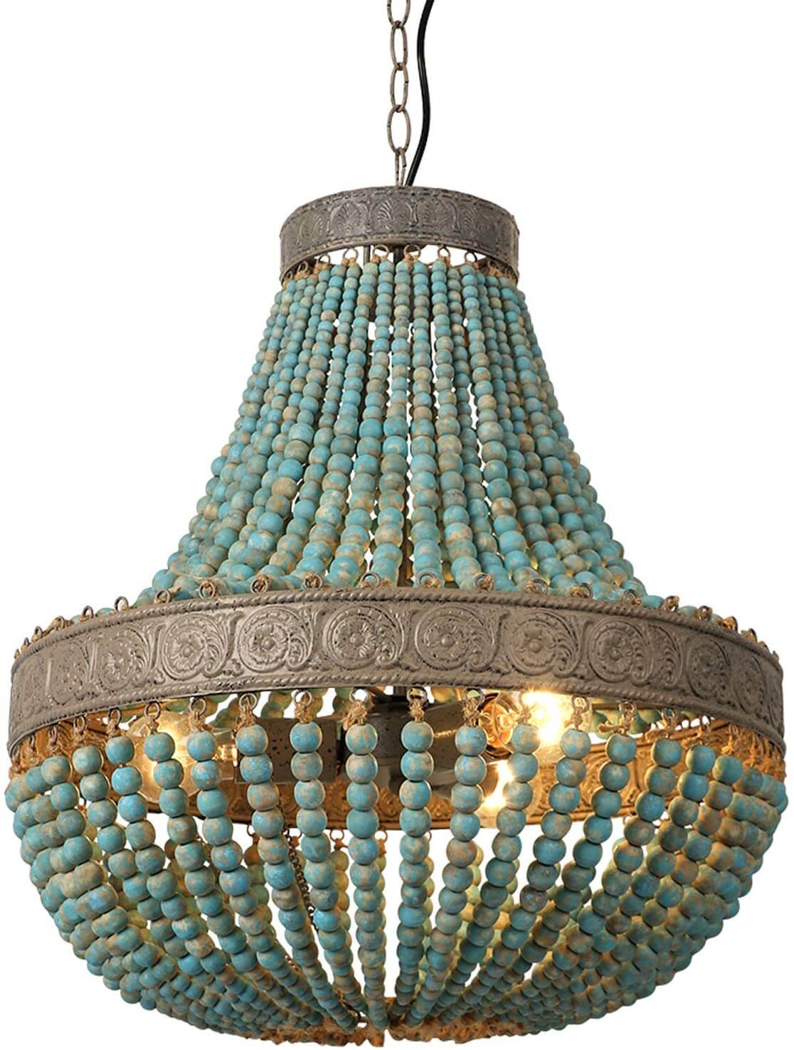 Newrays Blue Wood Bead Chandelier Pendant Lights showcasing beautiful turquoise beads and intricate design.
