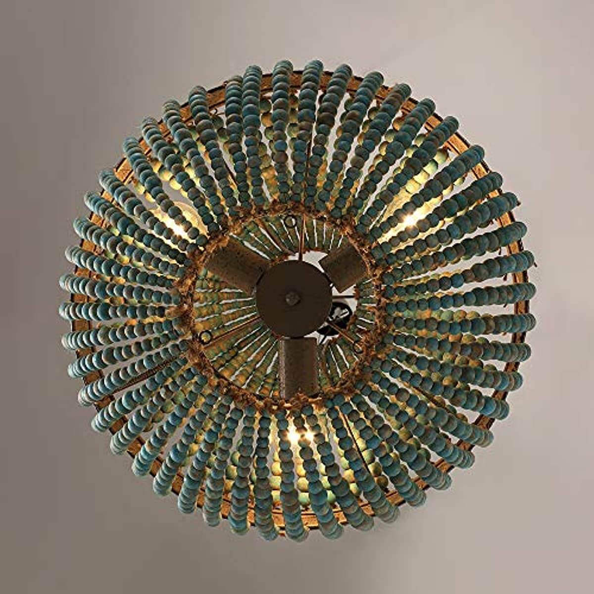 Newrays Blue Wood Bead Chandelier Pendant Lights featuring round design with vibrant blue beads.