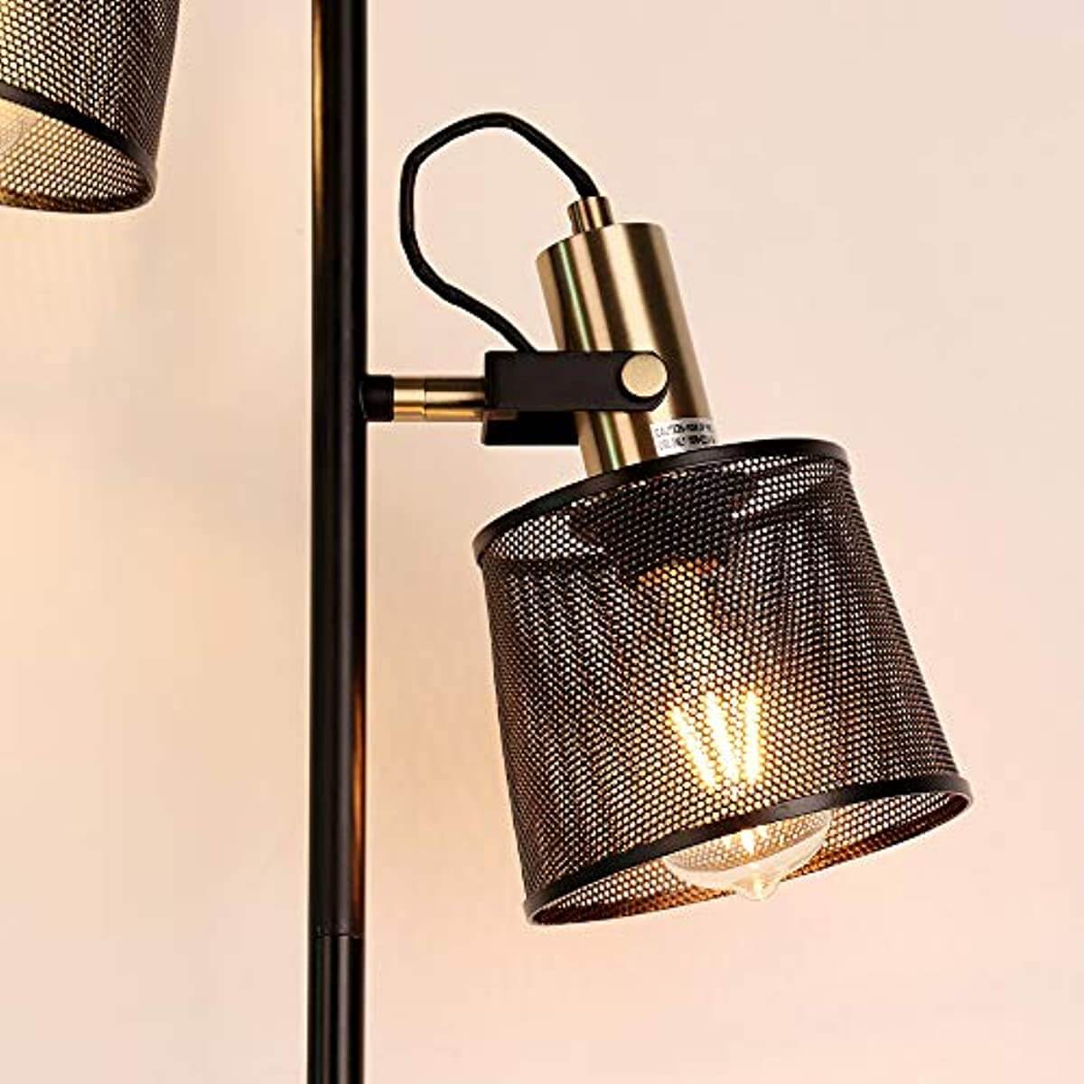 Newrays Industrial Iron Floor Lamps with Adjustable Shade featuring a gold and black adjustable lamp shade.