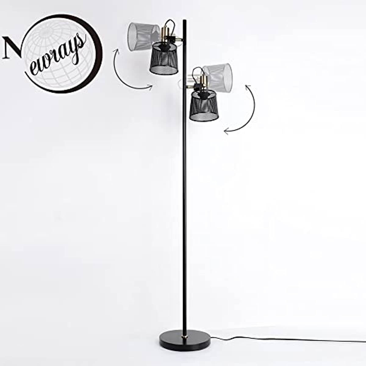 Newrays Industrial Iron Floor Lamps with Adjustable Shade with three adjustable shades.
