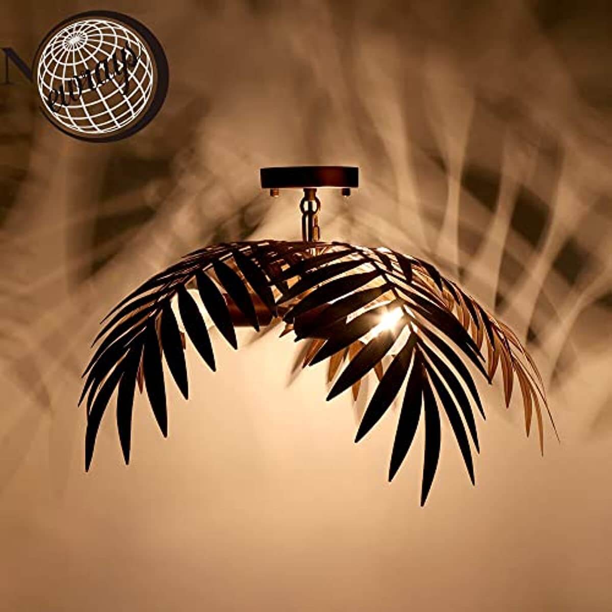 Tropical coconut ceiling light with intricate leaf design, ideal for vintage and farmhouse decor.