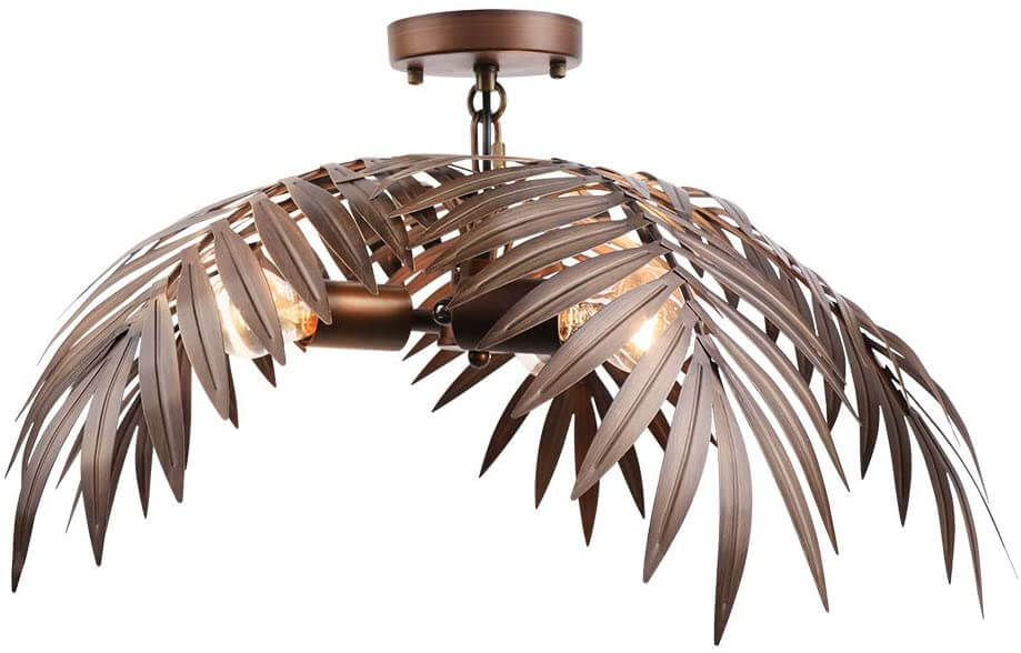 tropical coconut ceiling light with bronze finish and leaf design, perfect for stylish home decor