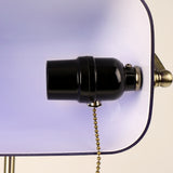 Blue Glass Banker Desk Lamp with Pull Chain Switch