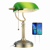 Green Glass Banker Lamp,USB Fast Charging Port