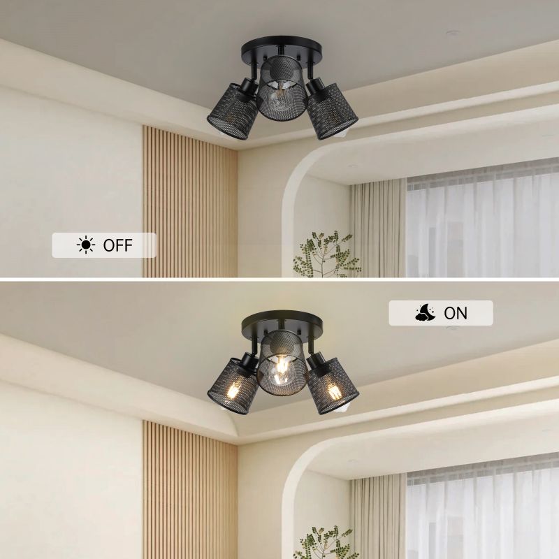 3-Light Industrial Iron Metal Mesh Ceiling Light