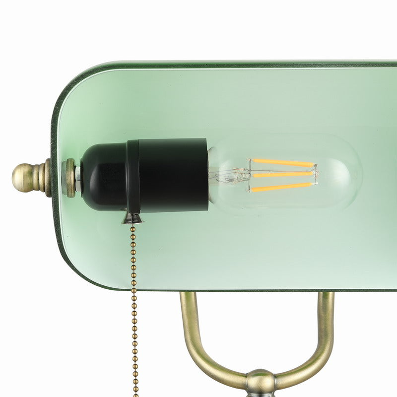 Green Glass Banker Lamp,USB Fast Charging Port